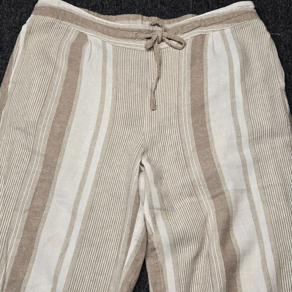 Per Se Women’s L Linen Capri Pants Beige White Striped Relaxed Fit Casual 36x24 - Picture 2 of 13